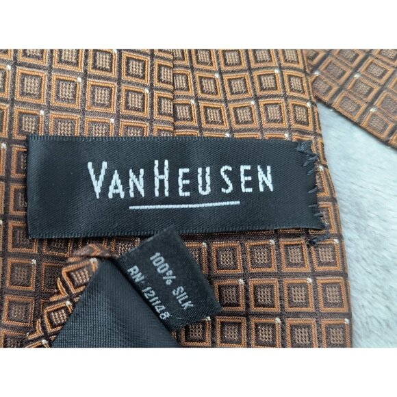 Men's Silk Necktie Lot of 2 Van Heusen Geo Print 59" Blue Tie 62" Brown Tie - Picture 7 of 12